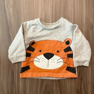 Lightning bug baby boy Cozy Gray & Orange Long Sleeve Tee with Tiger Design 3/6M